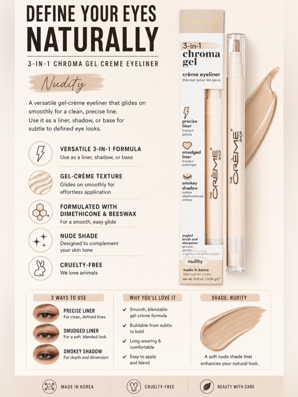 Bundle of 12 The Creme Shop 3-in-1 chroma gel eyeliner (nudity)